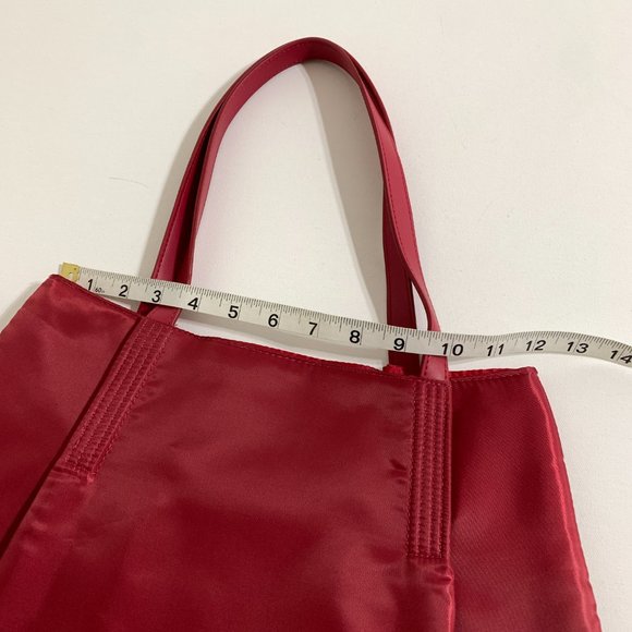 SHISEIDO Ginza Tokyo Fabric Shoulder Bag Red Faux Leather Handles Light Weight - Picture 7 of 14